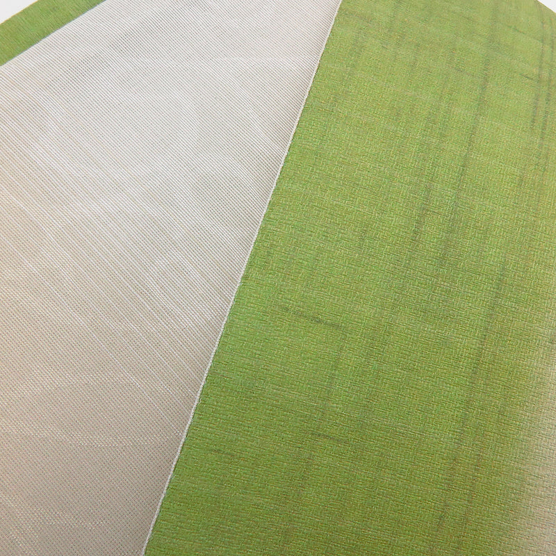 帯 小袋帯 正絹 半幅帯 縞 黄緑 白 ベージュ 半巾帯 日本製 （5280608400）