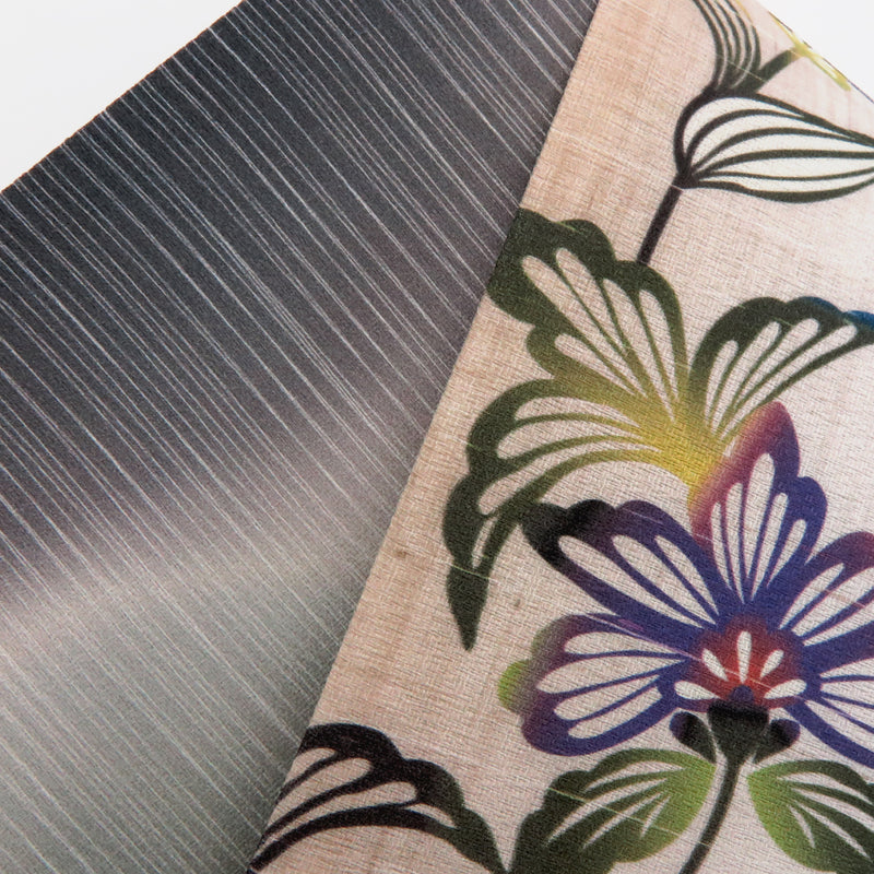 帯 小袋帯 正絹 半幅帯 花柄 ベージュ 黒 グレー 半巾帯 日本製 （5280608500）