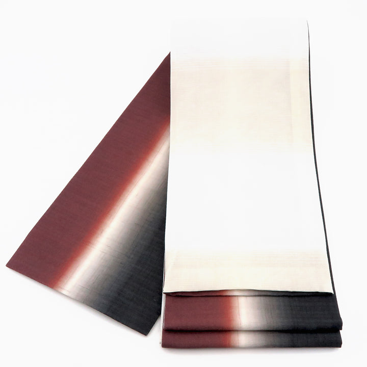帯 小袋帯 正絹 半幅帯 縞 白 赤 黒 半巾帯 日本製 （5280608700