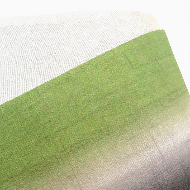 帯 小袋帯 正絹 半幅帯 縞 白 黄緑 黒 半巾帯 日本製 （5280608800）
