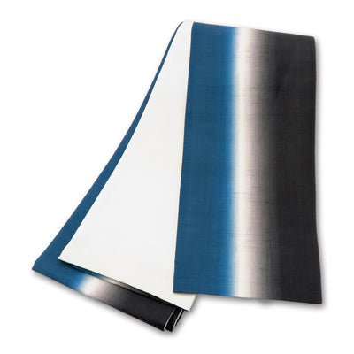 帯 小袋帯 正絹 半幅帯 縞 白 ブルー ターコイズ 黒 半巾帯 日本製 （5280608900）
