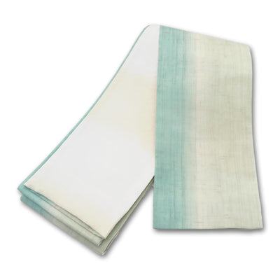 帯 小袋帯 正絹 半幅帯 縞 ミント 緑 白 半巾帯 日本製 （5280609600）