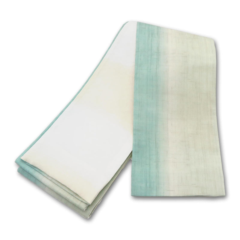 帯 小袋帯 正絹 半幅帯 縞 ミント 緑 白 半巾帯 日本製 （5280609600）