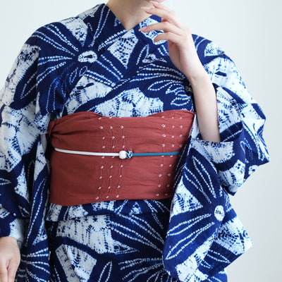 【兵児帯  清江絞り 有松染め バラ疋田　薄レンガ】綿麻 帯単品 日本製 麻混 夏用 浴衣や夏着物にも（5281610600）