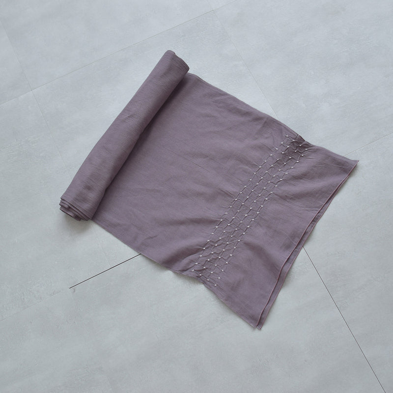 【兵児帯  清江絞り 有松染め バラ疋田　グレイッシュラベンダー】綿麻 帯単品 日本製 麻混 夏用 浴衣や夏着物にも（5281610700）