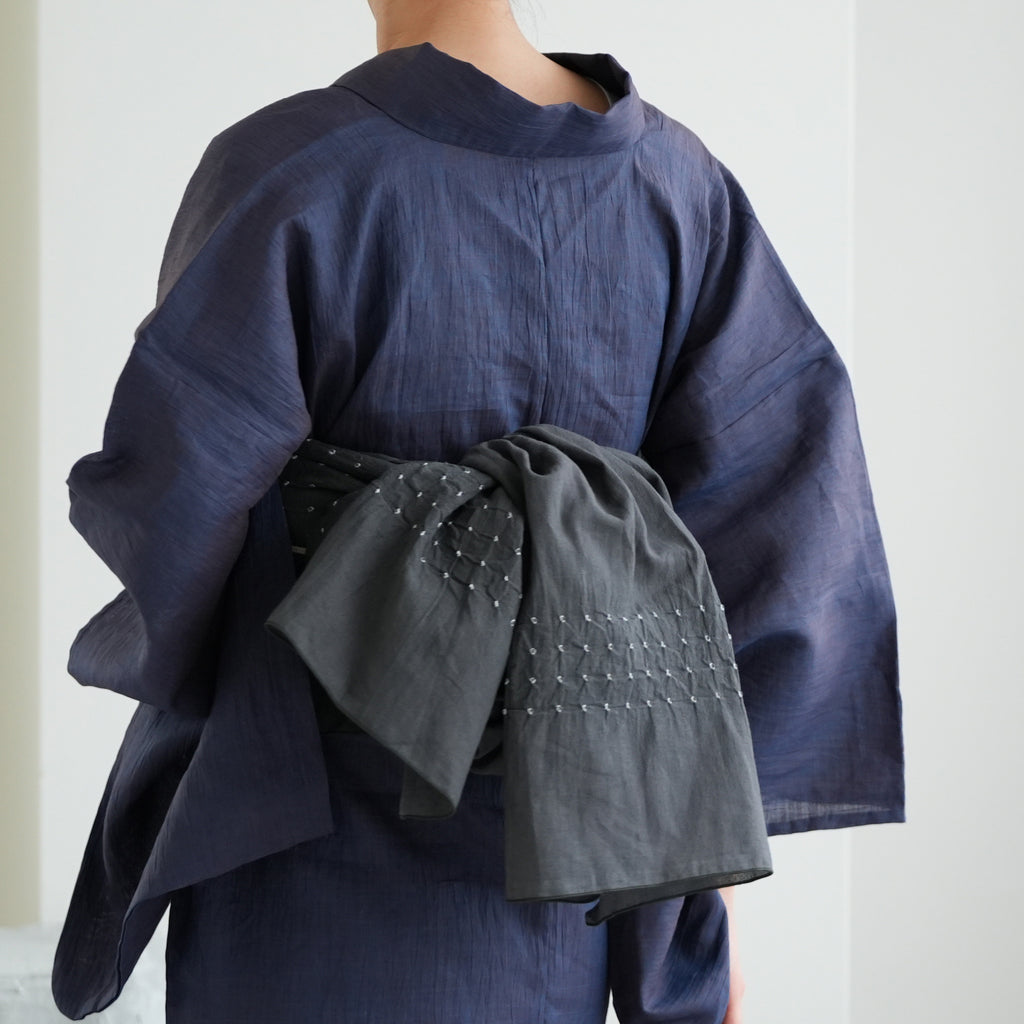 兵児帯 清江絞り 有松染め バラ疋田 チャコール】綿麻 帯単品 日本製
