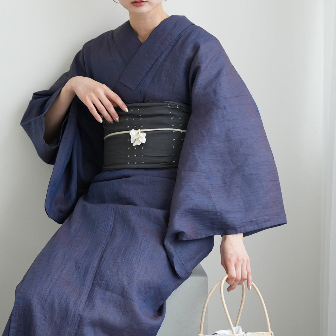 兵児帯 清江絞り 有松染め バラ疋田 チャコール】綿麻 帯単品 日本製