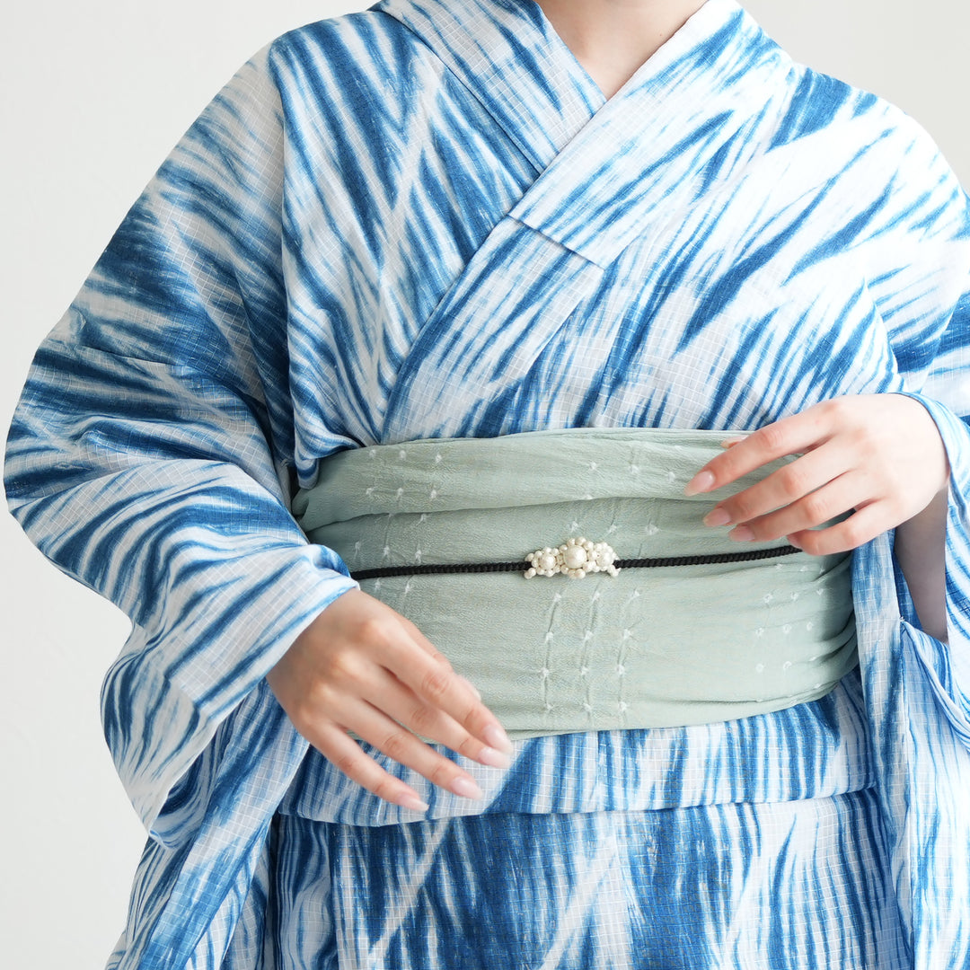 兵児帯 清江絞り 有松染め バラ疋田 薄グリーン】綿麻 帯単品 日本製