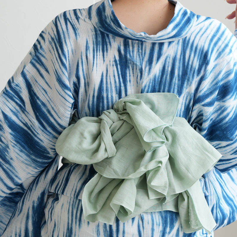 【兵児帯  清江絞り 有松染め  バラ疋田　薄グリーン】綿麻 帯単品 日本製 麻混 夏用 浴衣や夏着物にも（5281611000）