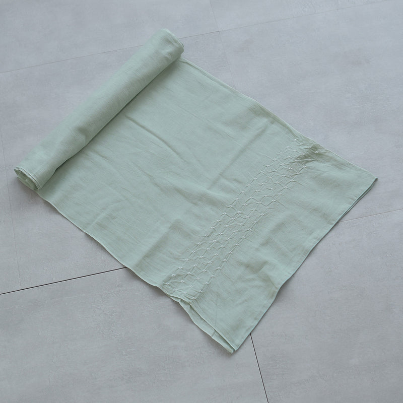 【兵児帯  清江絞り 有松染め  バラ疋田　薄グリーン】綿麻 帯単品 日本製 麻混 夏用 浴衣や夏着物にも（5281611000）