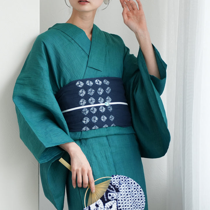 兵児帯 清江絞り 有松染め 菱 くすみ紺】綿麻 帯単品 日本製 麻混 夏用