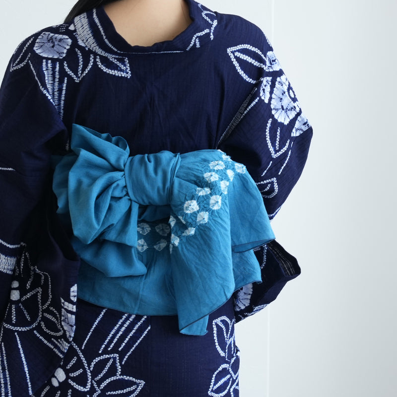 【兵児帯  清江絞り 有松染め 菱　薄藍】綿麻 帯単品 日本製 麻混 夏用 浴衣や夏着物にも（5281611300）
