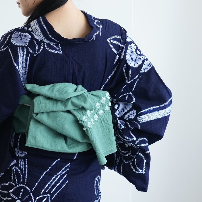 【兵児帯  清江絞り 有松染め 菱　グリーン】綿麻 帯単品 日本製 麻混 夏用 浴衣や夏着物にも（5281611400）