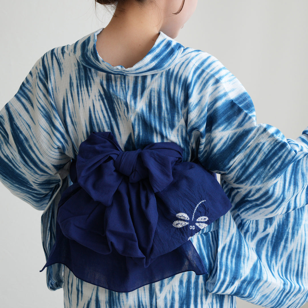 兵児帯 清江絞り 有松染め トンボ・菱・トンボ 花紺】綿麻 帯