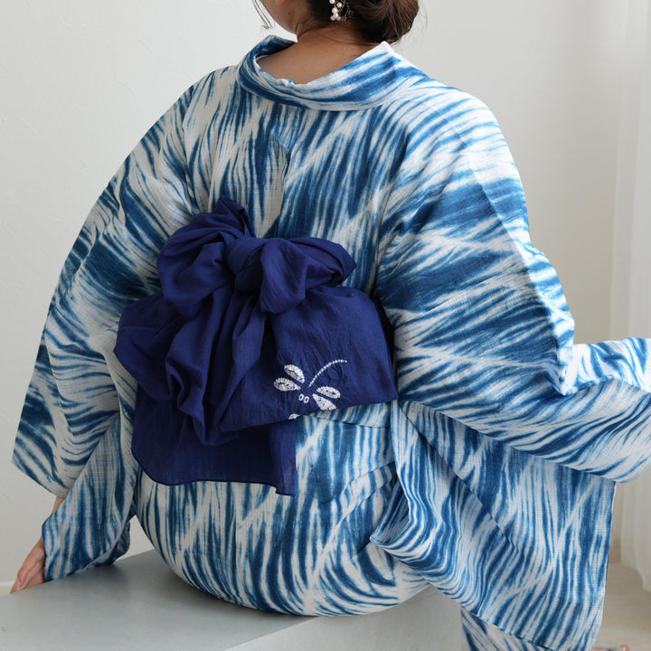 清江絞り兵児帯綿麻utatane 兵児帯 清江絞り 有松染め トンボ・菱・トンボ 花紺】綿麻 帯単品 日本