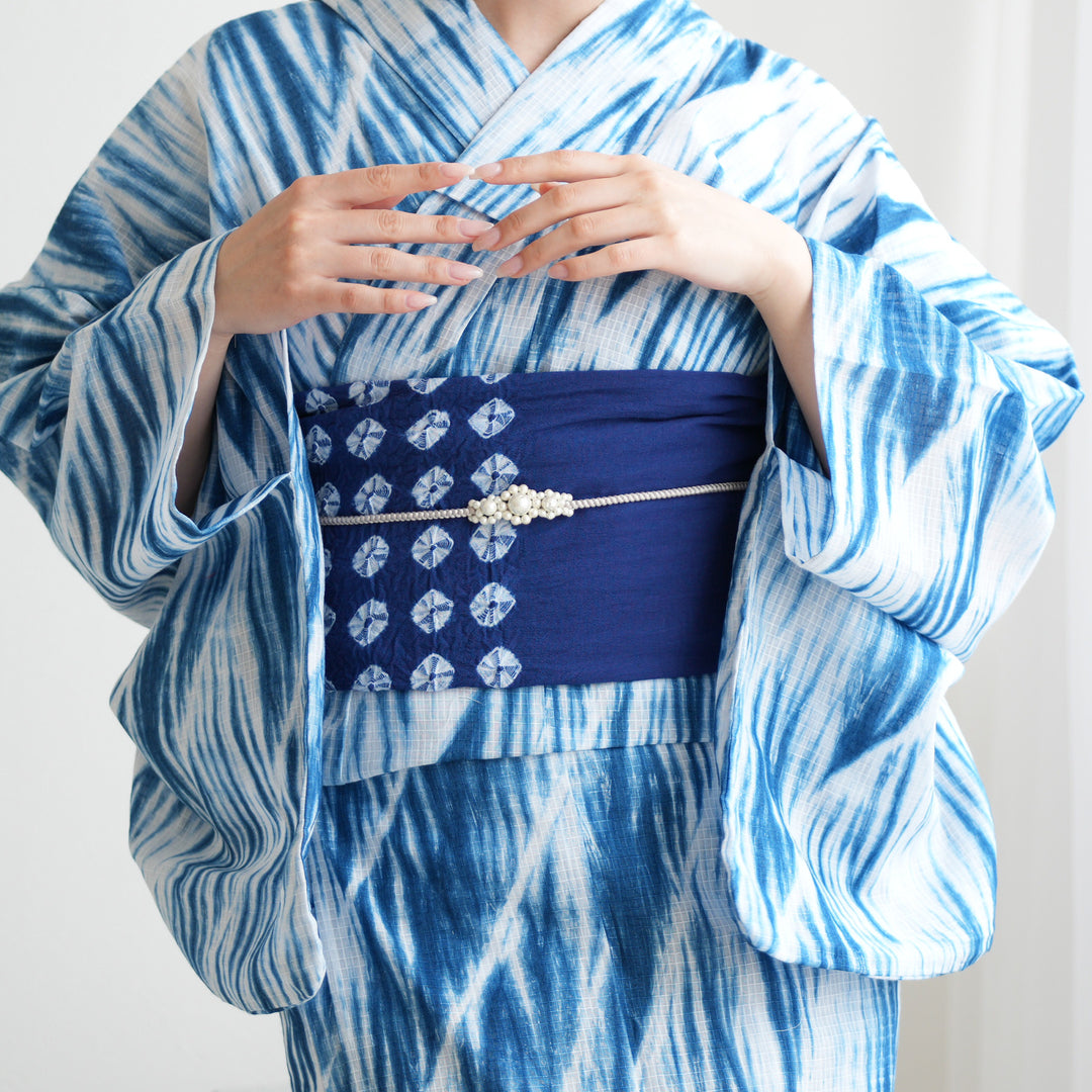 兵児帯 清江絞り 有松染め トンボ・菱・トンボ 花紺】綿麻 帯
