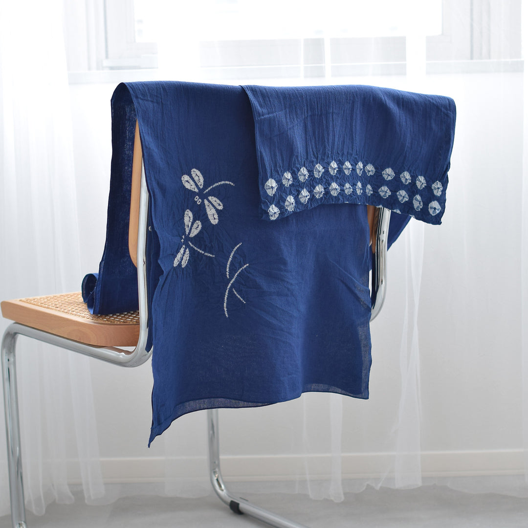 兵児帯 清江絞り 有松染め トンボ・菱・トンボ 花紺】綿麻 帯単品 日本