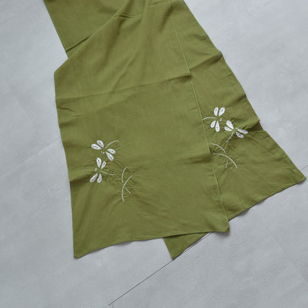 兵児帯 清江絞り 有松染め トンボ・菱・トンボ 抹茶】綿麻 帯単品 日本