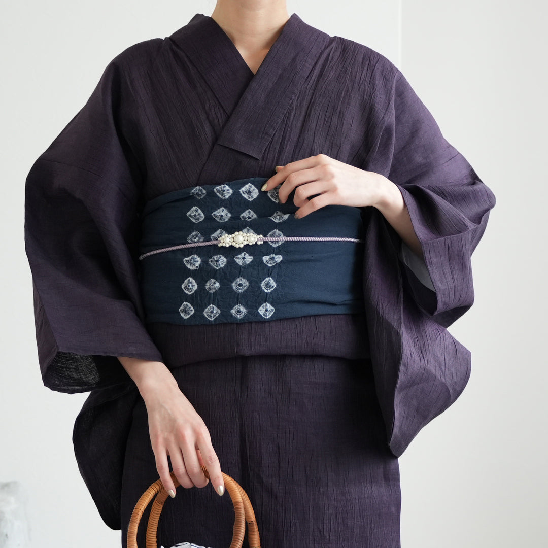 兵児帯 清江絞り 有松染め トンボ・菱・トンボ 灰紺】綿麻 帯単品 日本