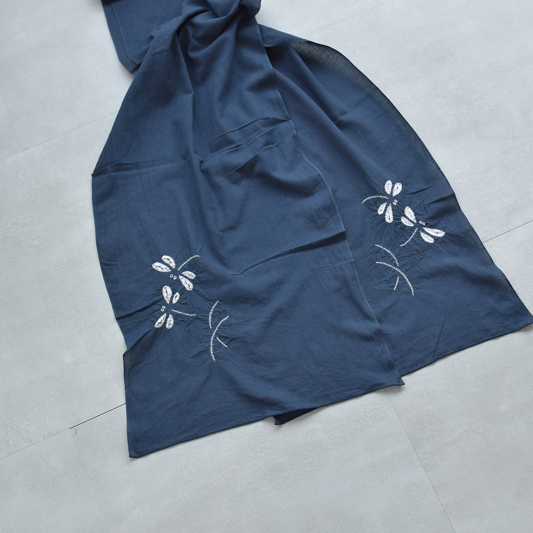 兵児帯 清江絞り 有松染め トンボ・菱・トンボ 灰紺】綿麻 帯単品 日本