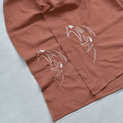 【兵児帯  清江絞り 有松染め  ツバメ・バラ疋田・ツバメ　茶色】綿麻 帯単品 日本製 麻混 夏用 浴衣や夏着物にも（5281612100）