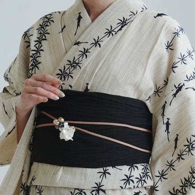 【兵児帯 小千谷縮 黒】へこ帯単品 本麻 越後小千谷本麻織物 utatane トスコ オーガニック ラミー100％使用 浴衣や夏着物にも（5281612300）