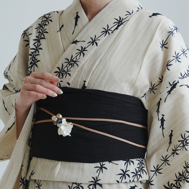 【兵児帯 小千谷縮 黒】へこ帯単品 本麻 越後小千谷本麻織物 utatane トスコ オーガニック ラミー100％使用 浴衣や夏着物にも（5281612300）