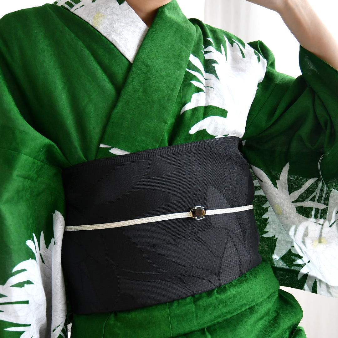兵児帯 紋紗織 大輪の菊・ブラック】 帯単品 透かし織 日本製 浴衣や夏