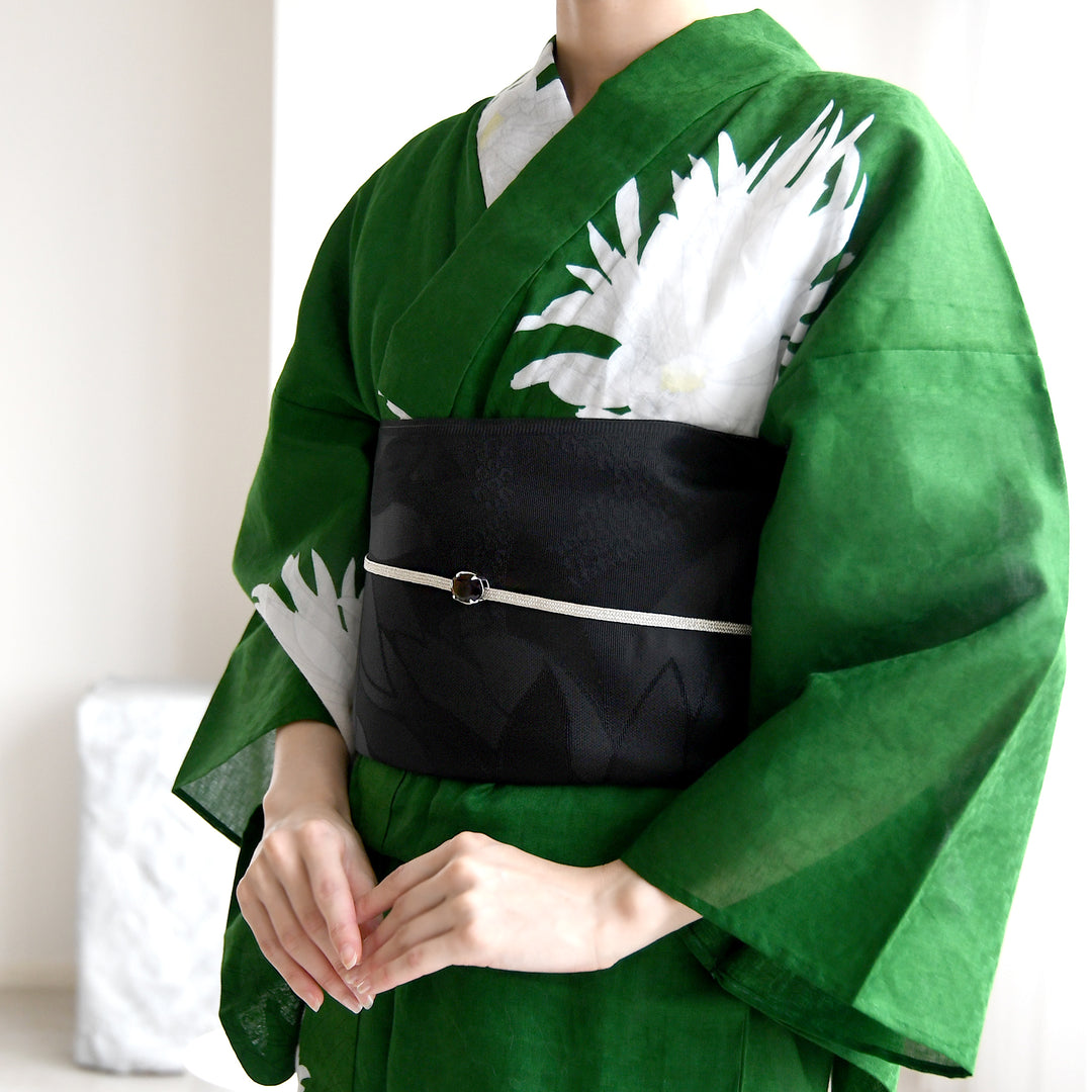 兵児帯 紋紗織 大輪の菊・ブラック】 帯単品 透かし織 日本製 浴衣や夏