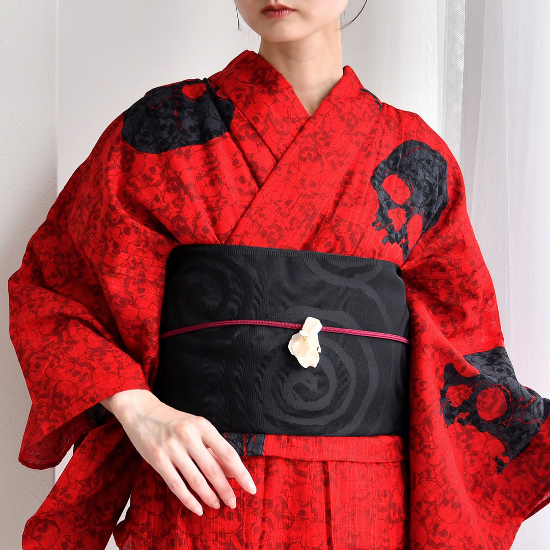 兵児帯 紋紗織 渦巻・ブラック】帯単品 透かし織 日本製 浴衣や夏着物