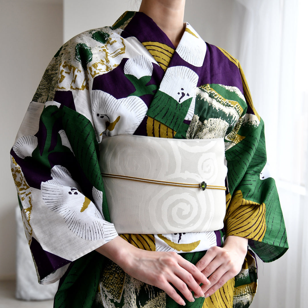 兵児帯 紋紗織 渦巻・クリーム】帯単品 透かし織 日本製 浴衣や夏着物