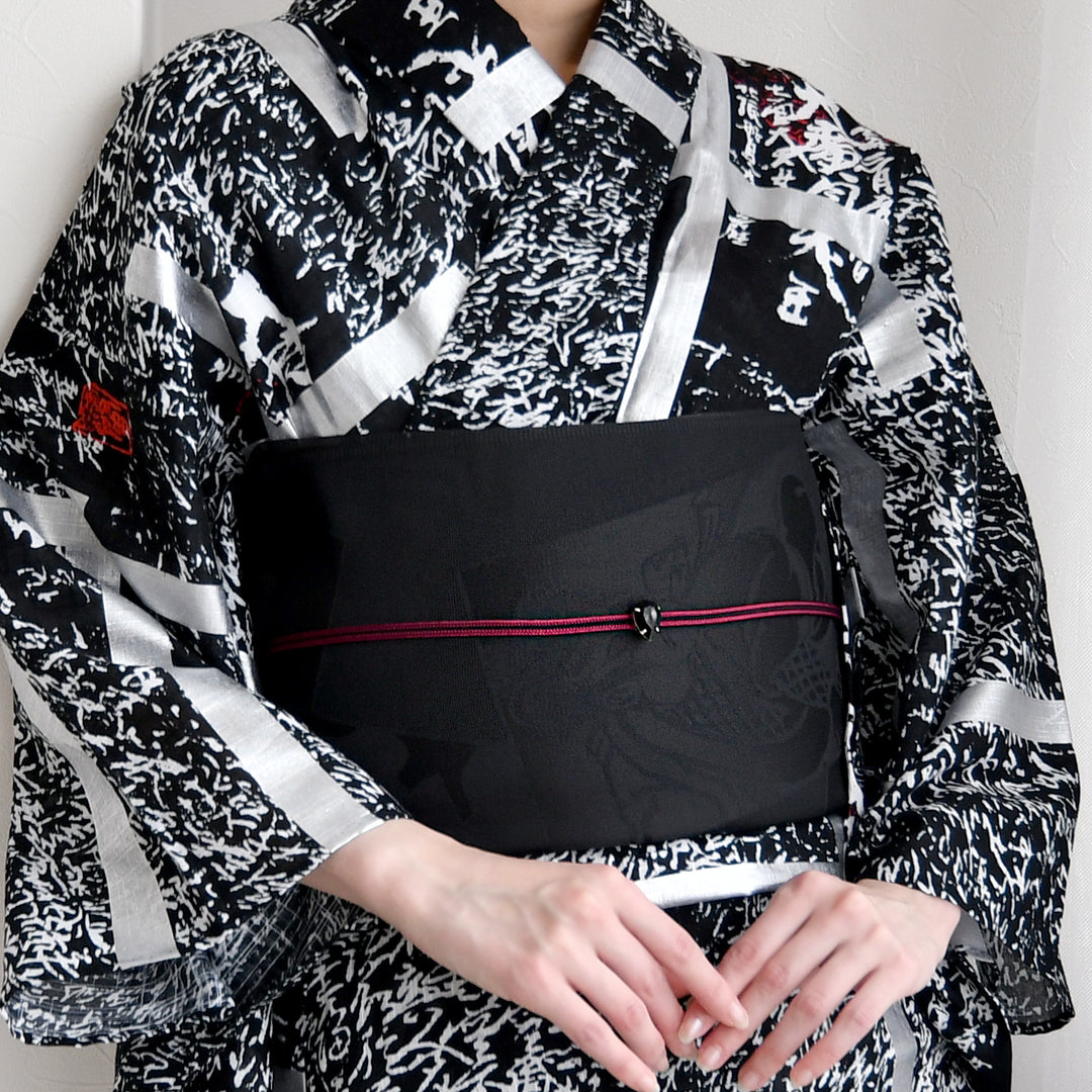 兵児帯 紋紗織 歌舞伎・ブラック】帯単品 透かし織 日本製 浴衣や夏