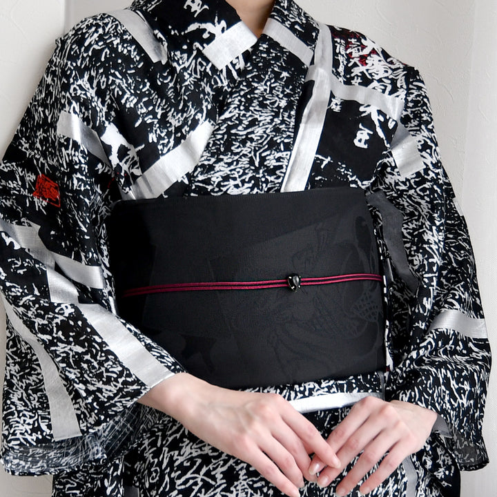 兵児帯 紋紗織 歌舞伎・ブラック】帯単品 透かし織 日本製 浴衣や夏