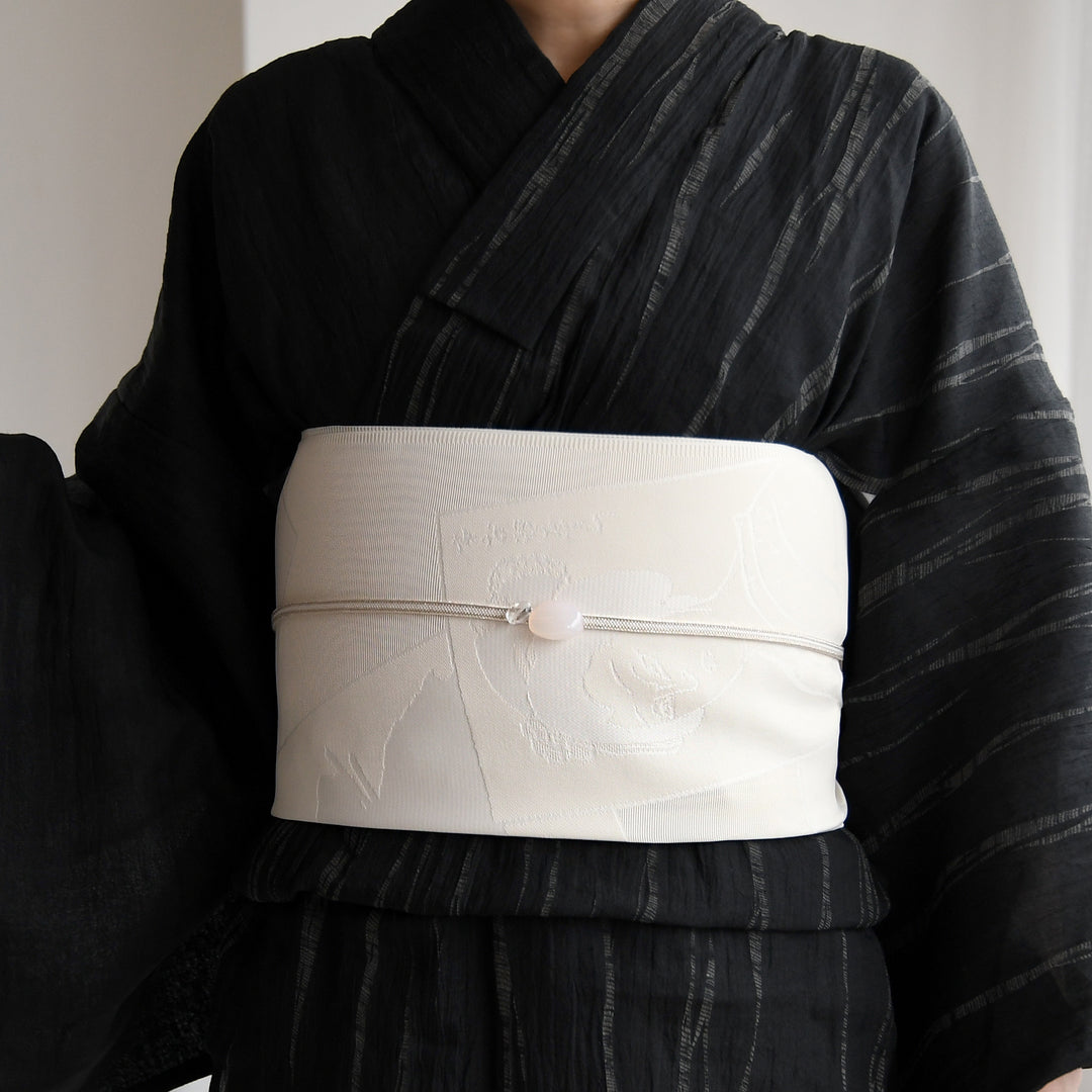 おまかせ下駄＋おまかせ白兵児帯つき◆◆ノー皺加工最高級カルキュロ◆変わり織り 兵児帯 紋紗織 歌舞伎・クリーム】帯単品 透かし織 日本製 浴衣や夏