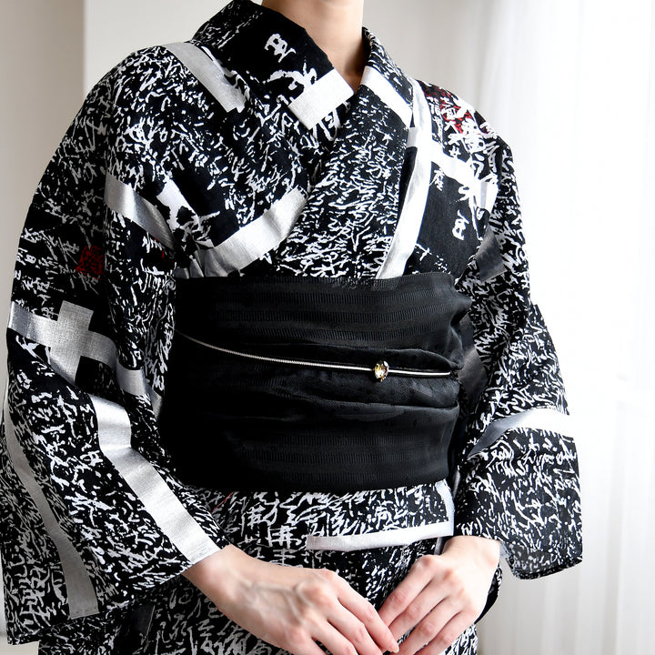 兵児帯 紋紗織 ドット縞・ブラック】帯単品 透かし織 日本製 浴衣や夏
