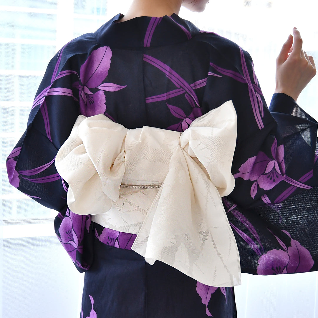 兵児帯 紋紗織 扇面・クリーム】帯単品 透かし織 日本製 浴衣や夏着物