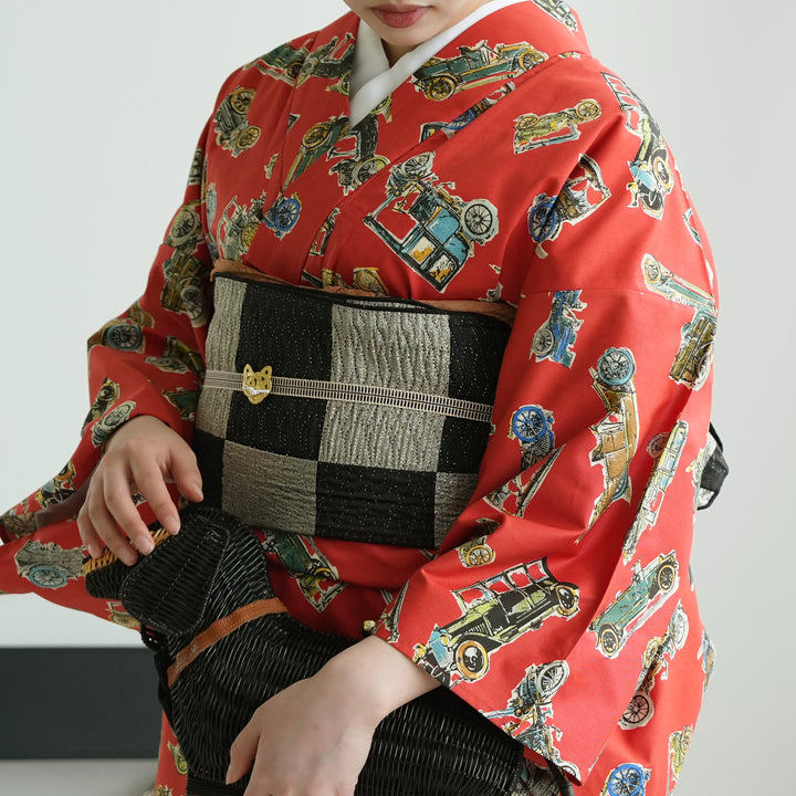 兵児帯 ジャガード 黒金霞市松】帯単品 日本製 大人のへこ帯