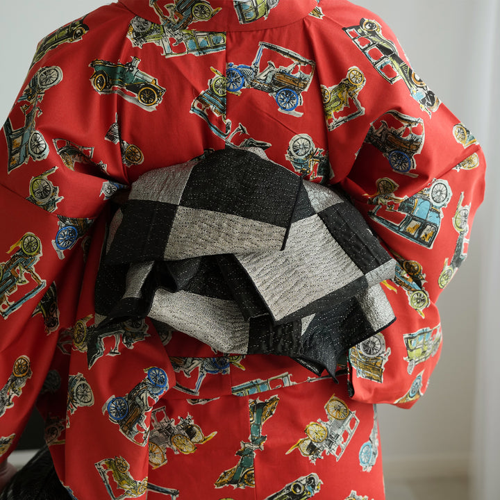 兵児帯 ジャガード 黒金霞市松】帯単品 日本製 大人のへこ帯
