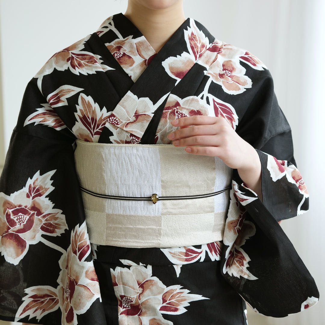 兵児帯 ジャガード 白金霞市松 】帯単品 日本製 大人のへこ帯