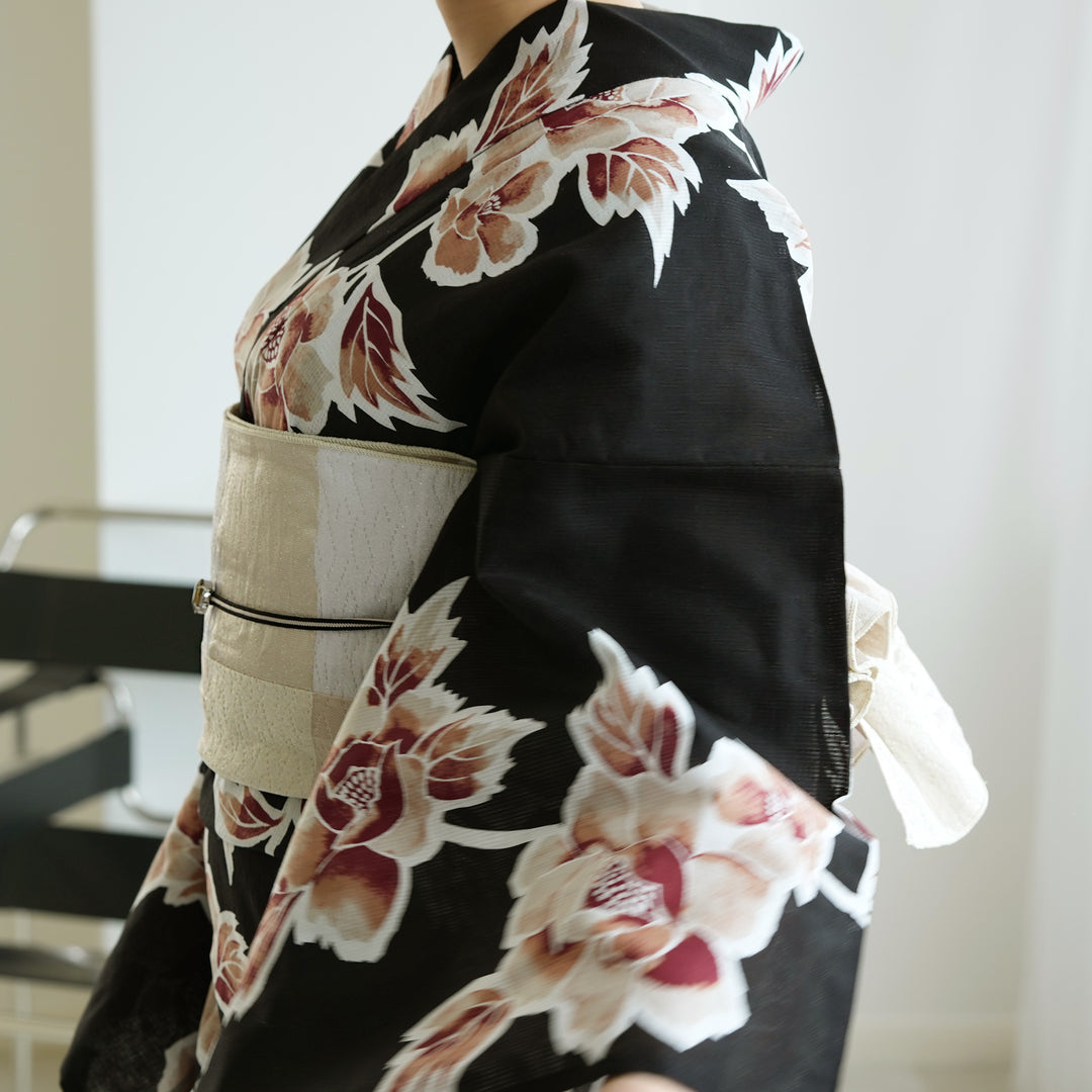 410cm 大人の兵児帯｜ツイード 白×金 ハンドメイド 000000030307-01