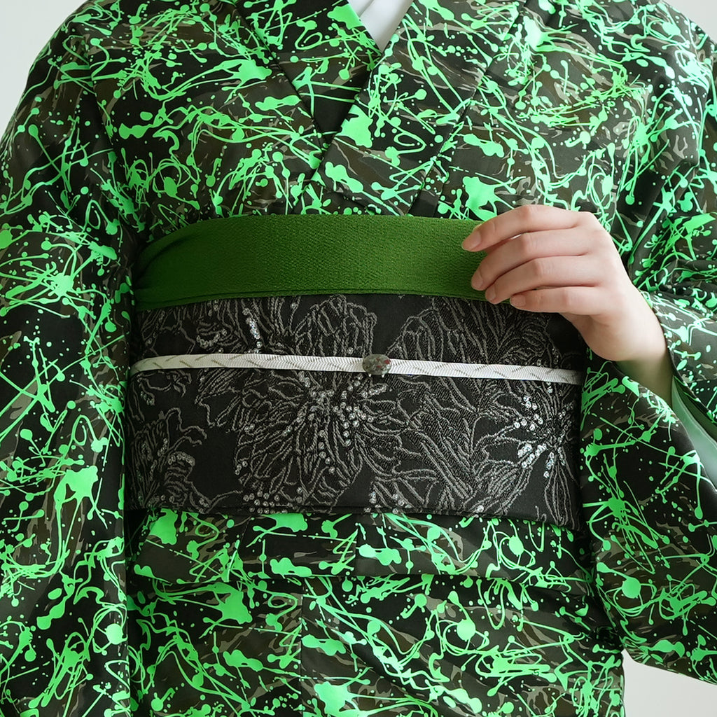 兵児帯 ジャガード 夜に灯る花 -墨夜- 】帯単品 日本製 大人のへこ帯