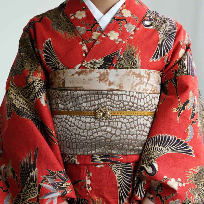 兵児帯 ジャガード 艶クロコ ブラウン】帯単品 日本製 大人のへこ帯