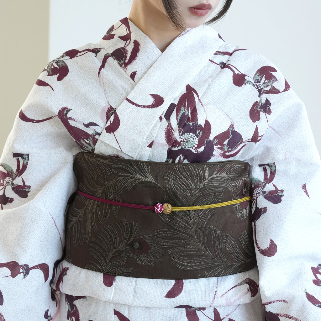 兵児帯 ジャガード 孔雀の羽衣-ブラウン-】帯単品 日本製 大人のへこ帯