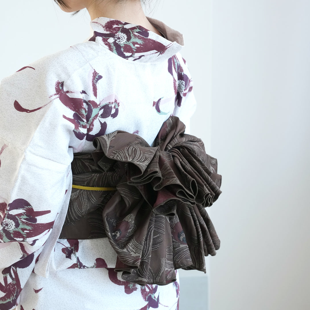 兵児帯 ジャガード 孔雀の羽衣-ブラウン-】帯単品 日本製 大人のへこ帯