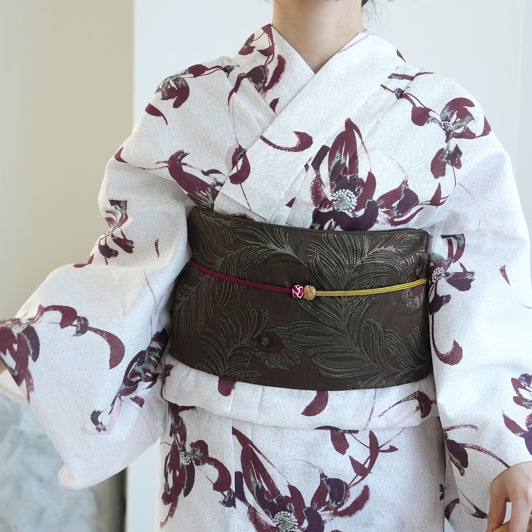 兵児帯 ジャガード 孔雀の羽衣-ブラウン-】帯単品 日本製 大人のへこ帯