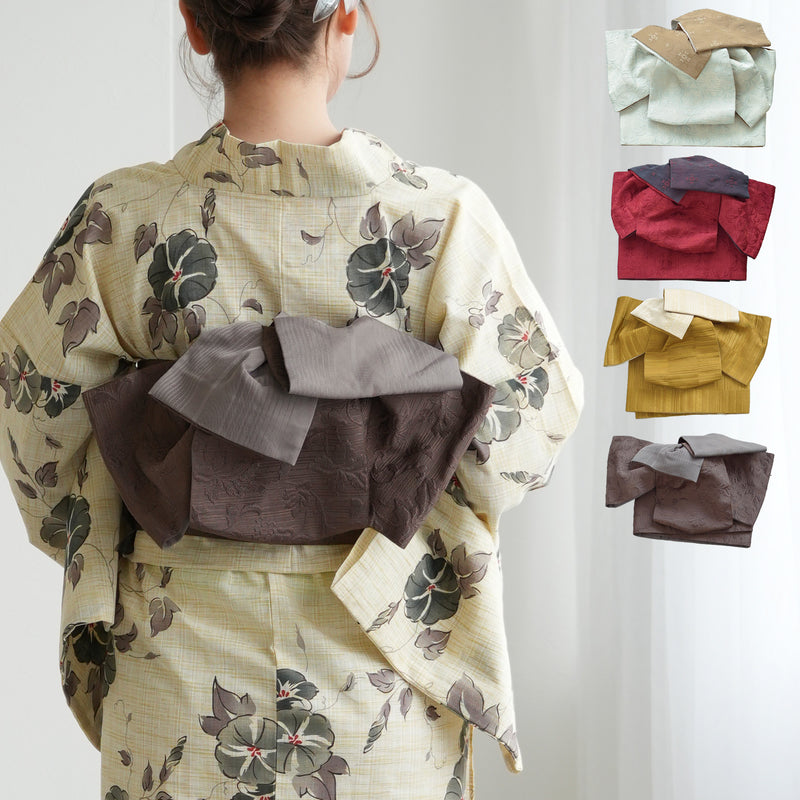 【utatane 作り帯 唐草 市松 花柄 宝相華】単品 リバーシブル 小袋帯 半幅帯 日本製 結び帯 浴衣や夏着物におすすめ（5283615601）