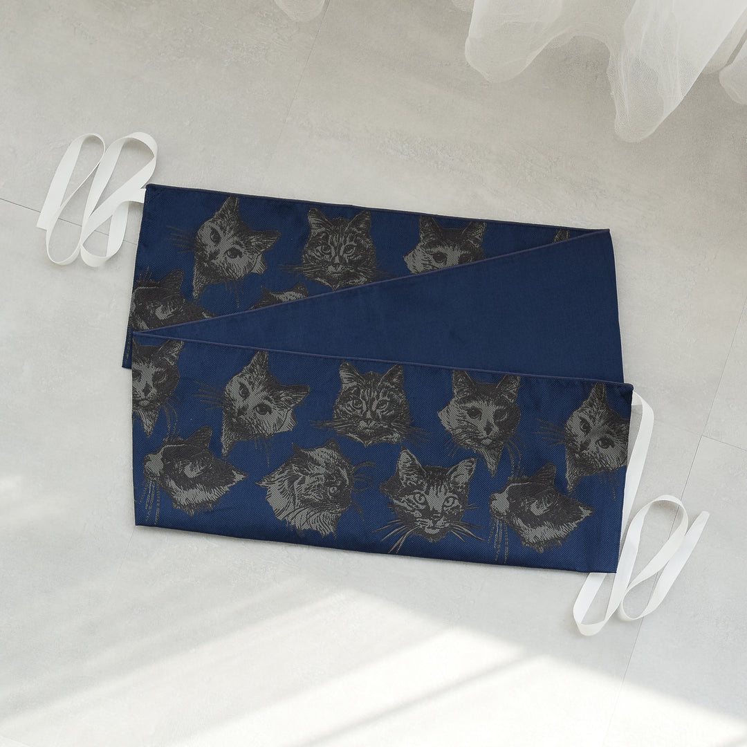帯 キャット図鑑 猫作り帯 インクブルー】 つけ帯 リバーシブル ニコ