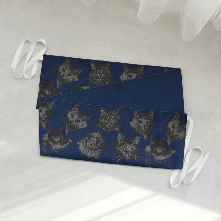 帯 キャット図鑑 猫作り帯 インクブルー】 つけ帯 リバーシブル ニコ 帯 キャット図鑑 猫作り帯 インクブルー】 つけ帯 リバーシブル ニコ