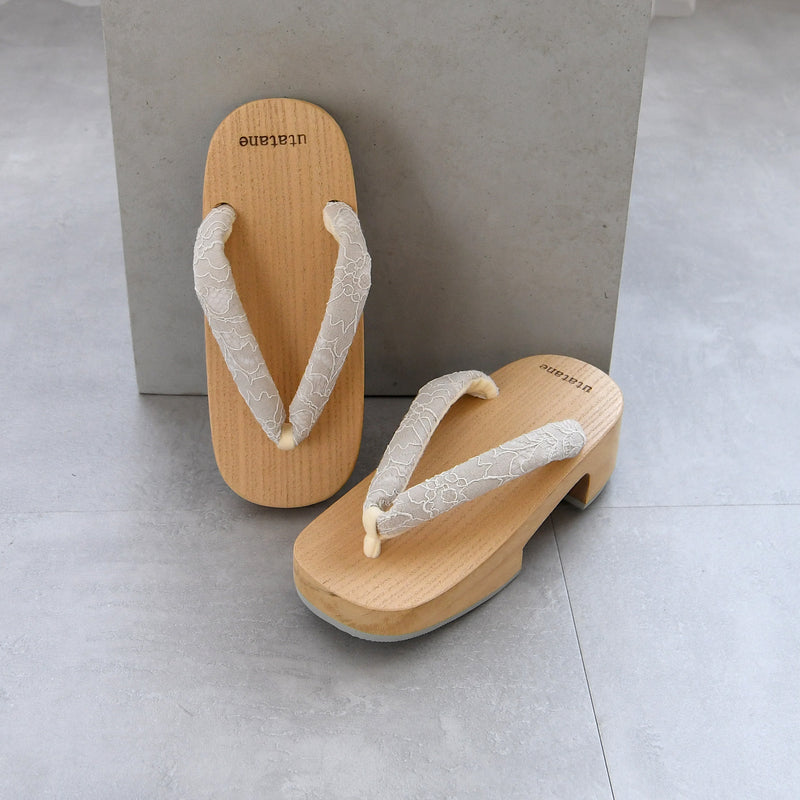 【高級桐下駄 utatane 高右近 白木】単品 SSサイズ レース鼻緒 レディース  日本製 （5299603300）