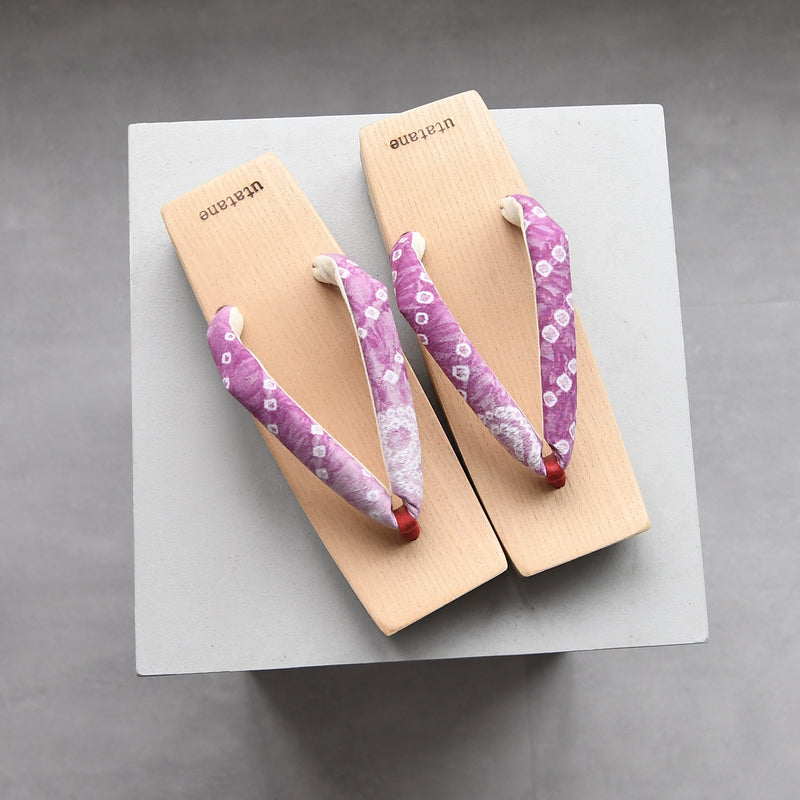 【高級桐下駄 utatane 角型右近 白木】単品 Lサイズ レディース 有松絞り鼻緒  国産 日本製 （5302610500）